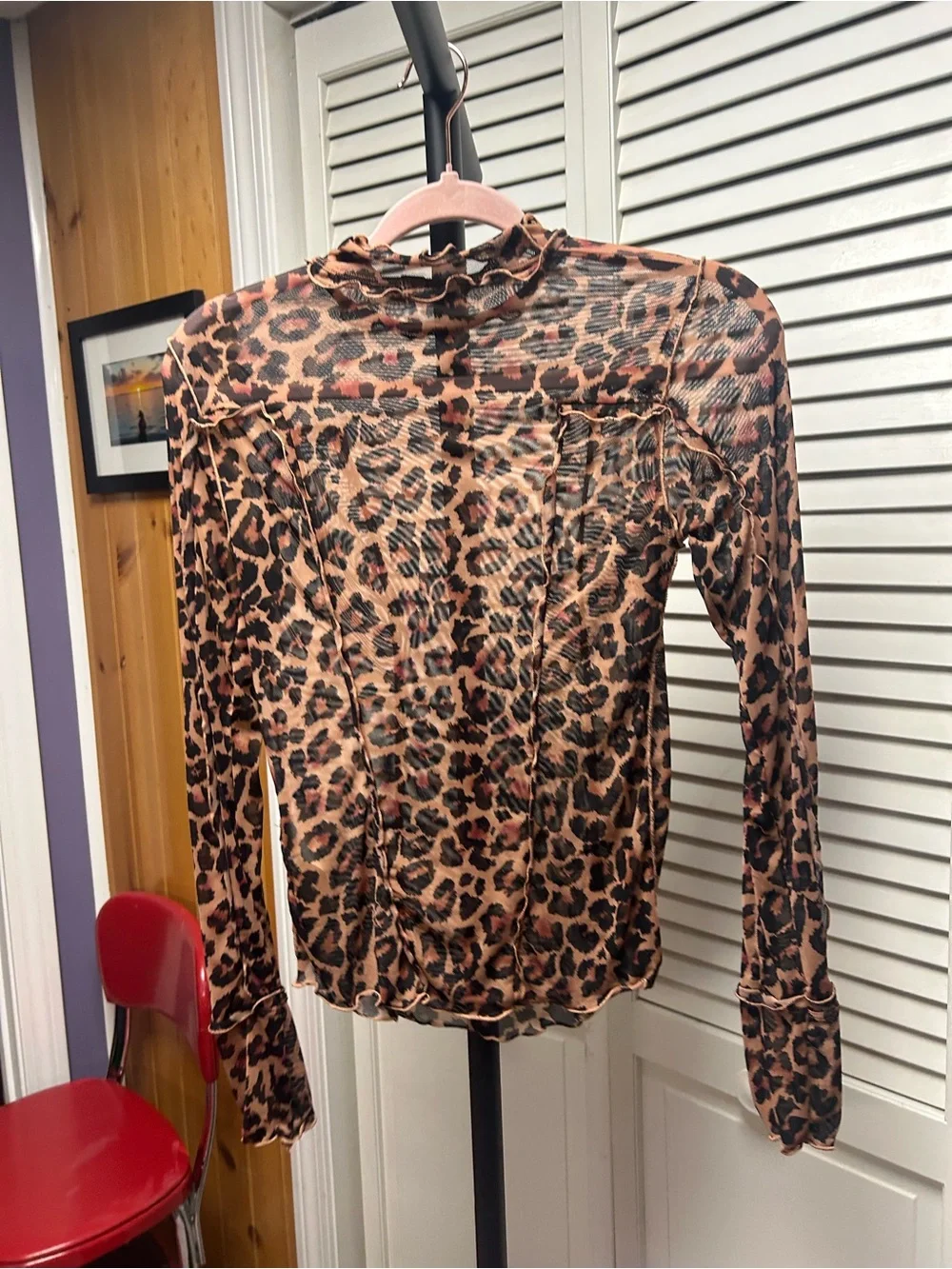 Nwot Charlie cats meow Long-Sleeve Mesh Top - Brown